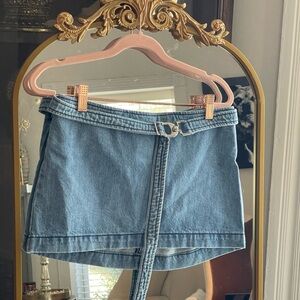 EB Denim NWT Wrap Denim Mini Skirt with Silver Buckle Belt